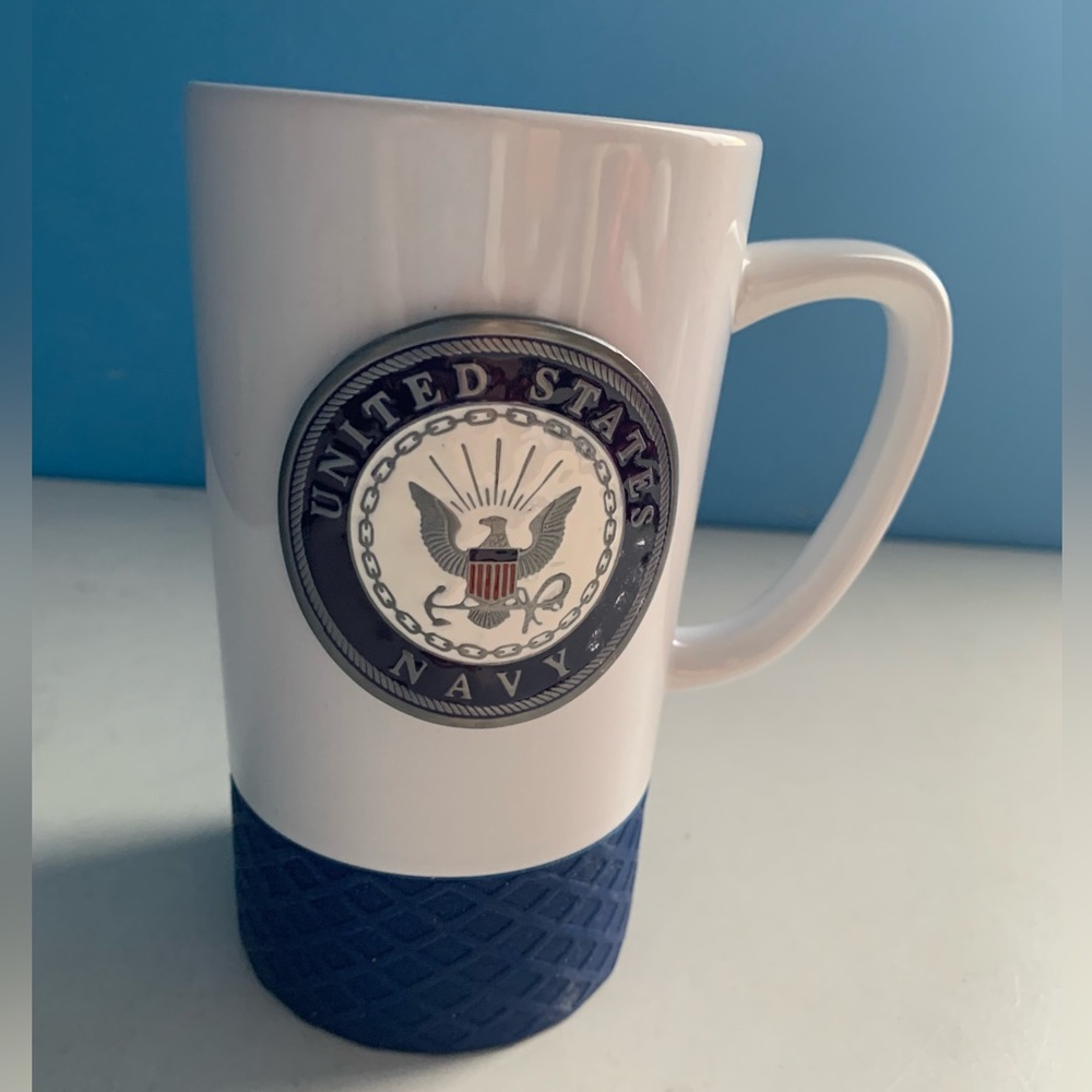 US Navy Official Tall Mug Raised Emblem Rubber Bottom New